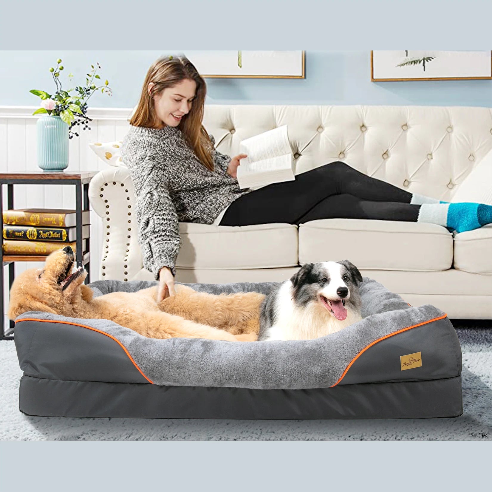 Large Dog Bed – Soft Warm Fleece, Waterproof Pet Bed, Removable Washable Cover, Hypoallergenic Comfort