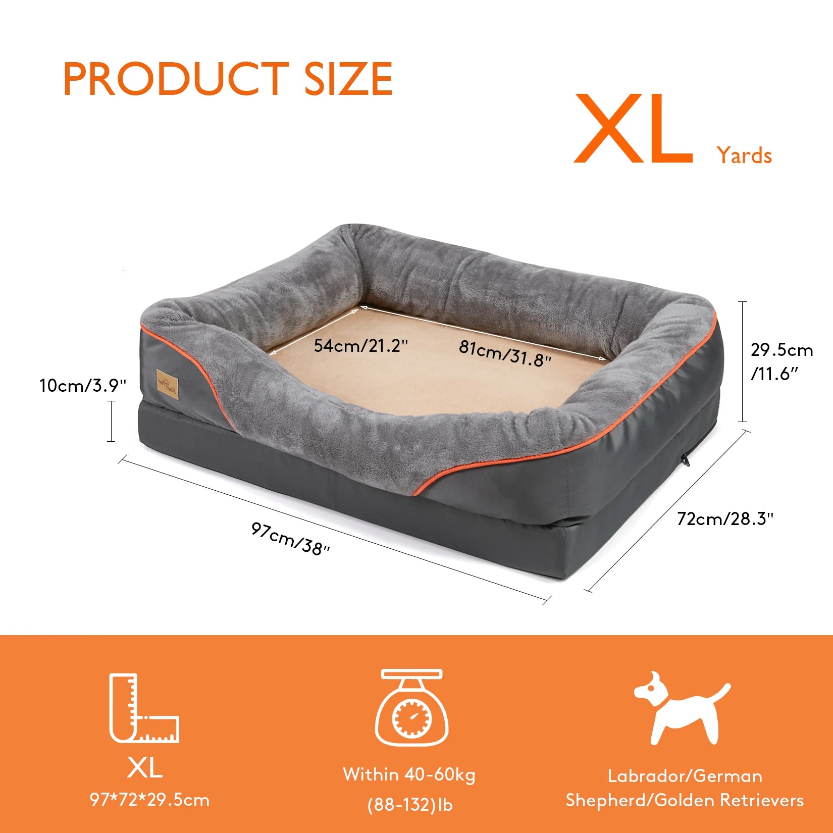 Large Dog Bed – Soft Warm Fleece, Waterproof Pet Bed, Removable Washable Cover, Hypoallergenic Comfort