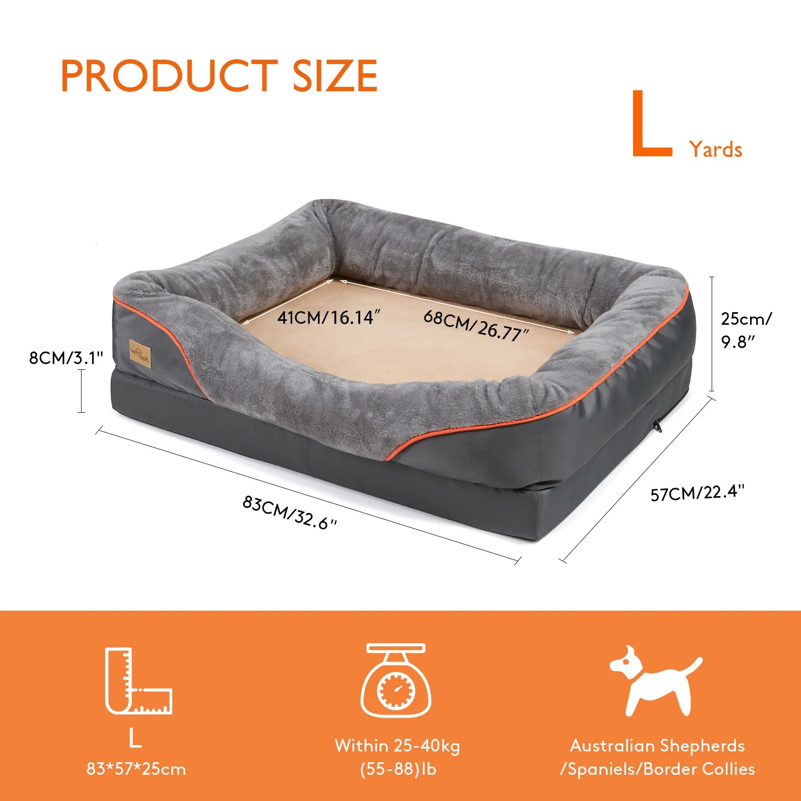Large Dog Bed – Soft Warm Fleece, Waterproof Pet Bed, Removable Washable Cover, Hypoallergenic Comfort